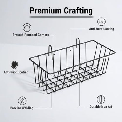 10 PCS Grid Wall Baskets and Bins, No Drilling Small Hook Basket Set for Wall Grid Panel, Wire Storage Basket for Kitchen Bathroom Home Decor Supplies, Black