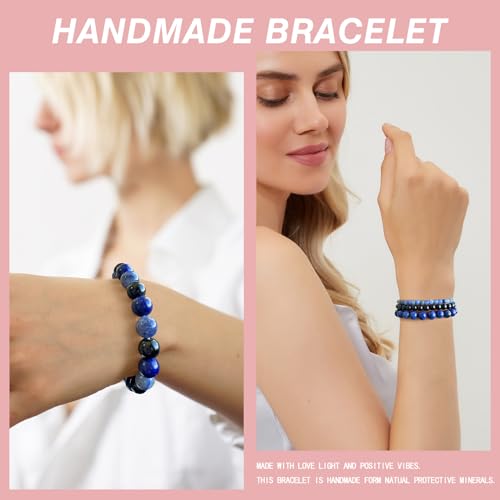 4pcs Beaded Bracelets for Women,Natural Healing Crystal Gemstones Bracelet,Anxiety Stress Relief Bracelet Handmade purple Jewelry Gifts for Women - color: Blue Aventurine&Black Obsidian&lapis lazuli