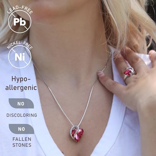 Leafael Gift Necklaces for Women, Infinity Love Birthstone Heart Crystal Pendant, Birthday Anniversary Jewelry for Wife, Mom, and Her, Silver Plated, 18" + 2" Adjustable Chain - color: 10b-October-Tourmaline Pink