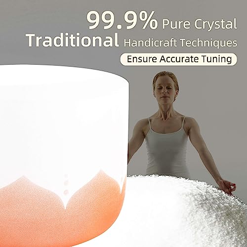 6-12inch Color Lotus 432hz Quartz Crystal Singing Bowls Set of 7, for Healing Mindfulness Meditation Yoga Sound Baths with Case Mallet Suede Striker