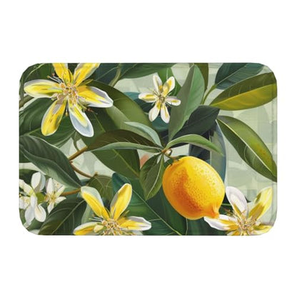 Yellow Lemon Flower Printed Flannel Non - Slip Floor Mat 16x24in - Soft Plush Microfiber Rug for Every Indoor Space - color: Yellow Lemon Flower