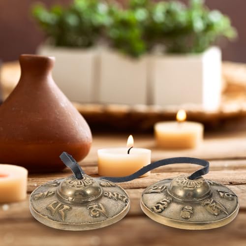 SECFOU Tingsha Meditation Bell Cymbals Set Nepal Copper Percussion Instrument Yoga Chime Bell with Six-Syllable Chant and Carrying Pouch for Mindfulness and Sound Therapy