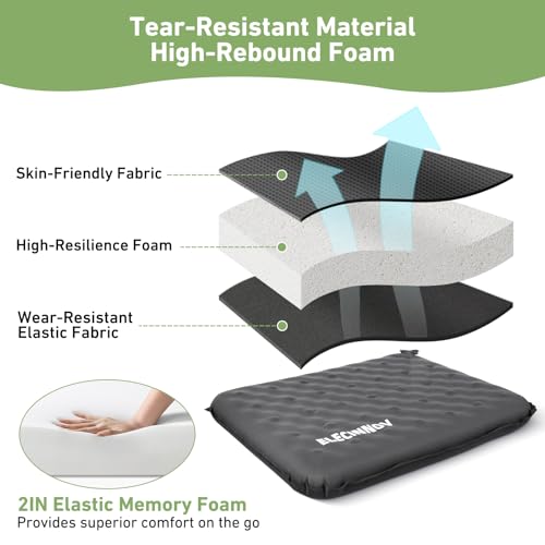 Inflatable Seat Cushion, Self Inflating Memory Foam Stadium Seat Cushion Lightweight Camping Chair Pad Airplane Cushion for Long Flights Outdoor Travel Bleacher Office Car Backpacking (Grey) - color: Gray-1pack