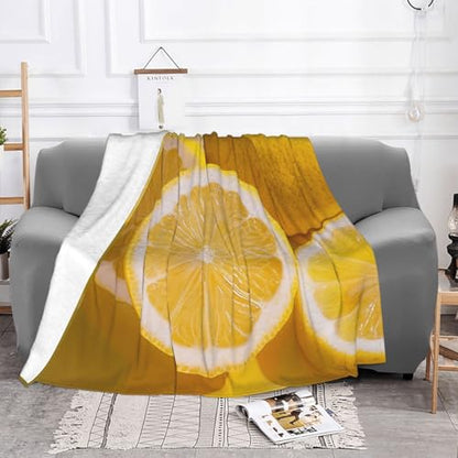 Yellow Lemon Prints Throw Blanket (320g Flannel) Anti-Pilling Warm Fuzzy Blankets for Bed Sofa Couch Travel 40x30 Inch - color: Yellow Lemon, size: 40x30 Inch
