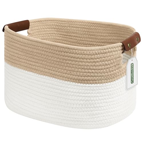 ECDYQXVU Cotton Rope Storage Baskets, 15x10x9 in, Rectangular, White/Beige-1Pack, Modern, Easy To Use, Foldable, Laundry, Storage, Decoration - color: White/Beige-1Pack, size: 1 Pack