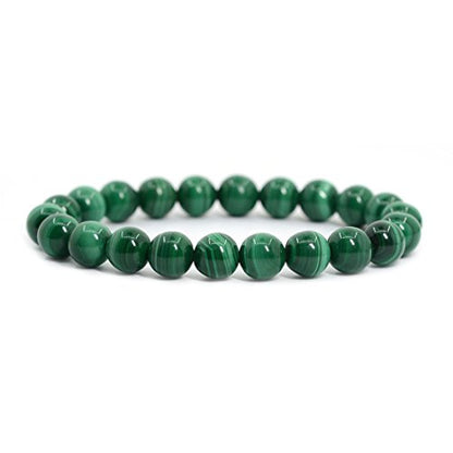 Justinstones Gem Semi Precious Gemstone 8mm Round Beads Stretch Bracelet 7 Inch Unisex - color: Malachite