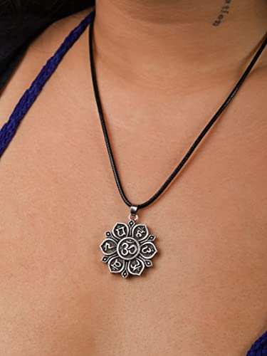 HAQUIL Mandala Flower of Life Necklace, Buddhist Lotus Flower Om Mandala Pendant, Faux Leather Cord - color: Mantra Lotus Flower