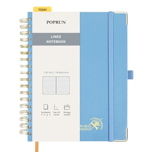 POPRUN Lined Spiral Journal Notebook for Women & Men, B5-7.25 x 9.5in, 220 Pages, 120 GSM College Ruled Notebooks, Hardcover Journals for Work, School, Note Taking Writing, Journaling, Haze Blue - color: Haze Blue, size: 7.25 x 9.5 inches