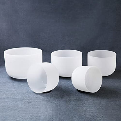 Hye-eun Crystal Singing Bowl Set, 432hz High Pitch C# D# F# G# A# 8-12 Inch 5Pcs Frosted Quartz Sound Bowls for Yoga Meditation Sound Healing with Heavy Duty Carrying Case