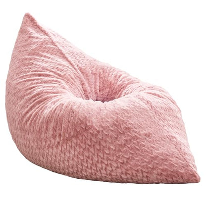Hobestluk 3 in 1 Bean Bag Chair Giant Bean Bag Chairs for Adults with Chevron Plush Fur Cover Convertible Bean Bag Floor Cushion with Machine Washable Cover for Living Room (Chevron Plush Pink) - color: Rose Pink