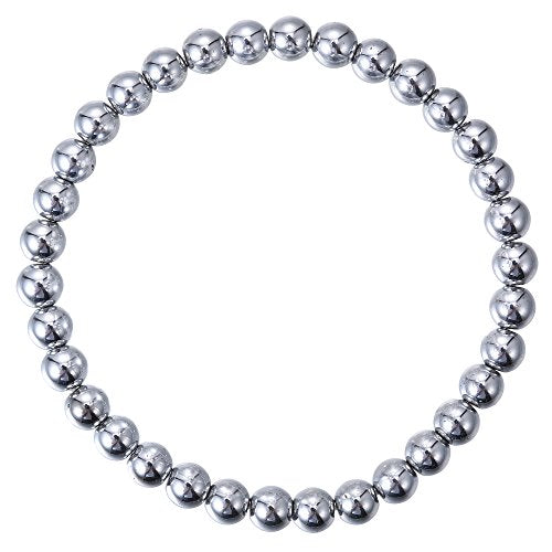 BRCbeads Gemstone Bracelets Natural Gemstone Birthstone Handmade Healing Power Crystal Beads Elastic Stretch 7.5 Inch Gift Box Unisex - color: Silver Hematite