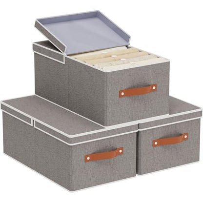 3-Pack Storage Boxes, Foldable Blanket Basket with Detachable Lid, Linen Closet 0rganizers with Double Handles, Collapsible Cubes for Organizing, Grey, 18.5 x 11 x 7.9 in