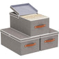 3-Pack Storage Boxes, Foldable Blanket Basket with Detachable Lid, Linen Closet 0rganizers with Double Handles, Collapsible Cubes for Organizing, Grey, 18.5 x 11 x 7.9 in
