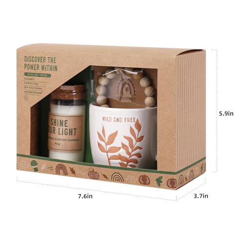 Meditation Set Discover the Power Within Kit Include Ceramic Mug Cup Sandalwood Bracelet & Eco-friendly Glass Candle Self Care Gifts for Women