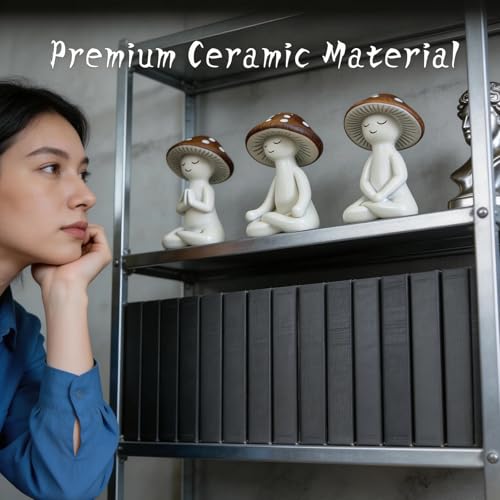 Ceramic Mushroom Yoga Figurines Set, Meditation Decor for Home, 3-Piece Mushroom Figurines in Yoga Poses, Whimsical Zen Decor for Shelf, Desk, Yoga Room