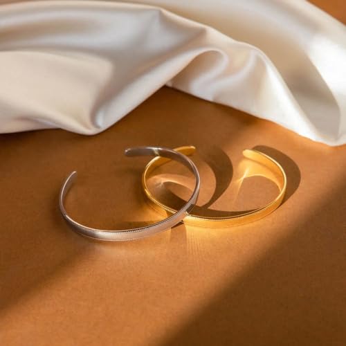 CAITLYNMINIMALIST 18K Gold Plated Silver Open Bangle Cuff Trendy Stacking Bracelet Gift for Women - color: 01-Alyssa Silver