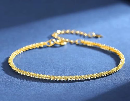 Dainty Adjustable Bracelet for Women - 14K Gold Plated Stackable Link Chain, Minimalist Simple Jewelry Gift