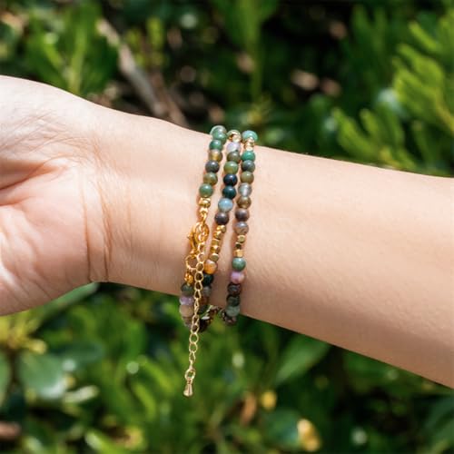 4mm Mini Beads Natural Stone Adjustable Bracelet For Women, Energy Charm Jewelry, Birthday Gift - color: Indian agate