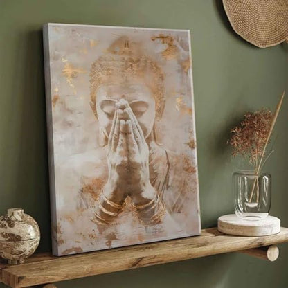 Gold Buddha Canvas Wall Art Abstract Buddhism Worship Painting Decor Pictures Zen Spiritual Meditation Posters Prints for Meditation Room Living Room Modern Spiritual Yoga Spa Bedroom Decoration