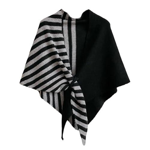 Women Pashmina Shawl Wraps Knitted Shawls and Wraps Cardigan Cape Wool Cashmere Shoulder Top Sweater Shawl Scarf - color: Stripe Black