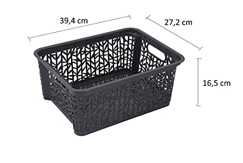 BranQ - Home essential Universal, multifunctional, adjustable storage basket in bamboo design, BPA-free plastic, size L - 12.7 litres, 1 piece, anthracite