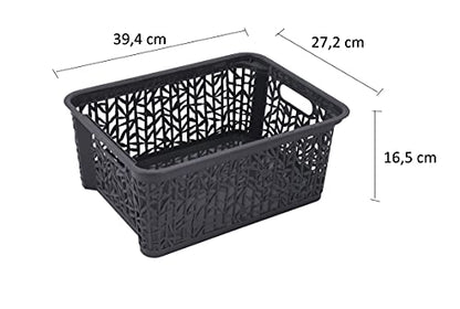 BranQ - Home essential Universal, multifunctional, adjustable storage basket in bamboo design, BPA-free plastic, size L - 12.7 litres, 1 piece, anthracite