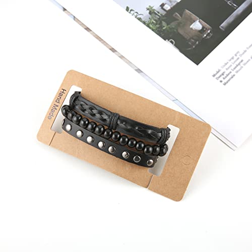HZMAN Wrap Bracelets Men Women, Hemp Cords Wood Beads Ethnic Tribal Bracelets, Leather Wristbands - style: Wooden bead style 6