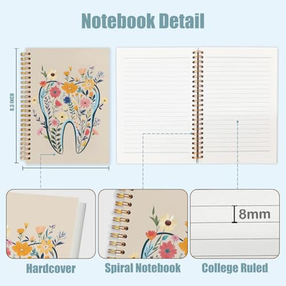 WUCHJ Dentist Gifts Notebook Journal, Dental Assistant Office Gifts for Women, Brown Floral Tooth Dental Spiral Notebook Journal for Note Taking, Dentist Office Supplies, 5.5x8.3 Inch - color: Brown teeth flower