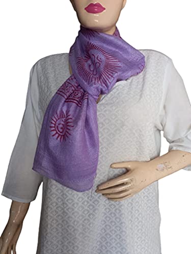 KVR Hindu Pooja Religious Cotton Indian prayer scarf with OM Krishna Ganesha Shiva Nataraja yoga spiritual auspicious prints - color: Purple - Om