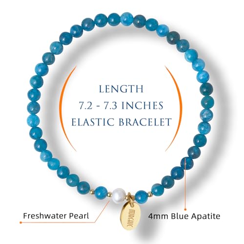 Morchic 4mm Natural Gemstone Beads Stretch Bracelet for Women, With Freshwater Pearls, Energy Gem Birthday Gift for Her 7.2” - color: Apatite