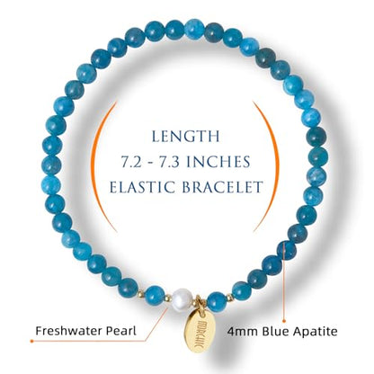 Morchic 4mm Natural Gemstone Beads Stretch Bracelet for Women, With Freshwater Pearls, Energy Gem Birthday Gift for Her 7.2” - color: Apatite