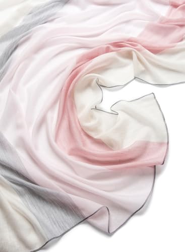 Luxury Cashmere Pashmina Style Shawl - Silk & Wool Blend Scarf, Lightweight Skin-Friendly Wrap - color: Pink + Gray
