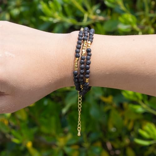 4mm Mini Beads Natural Stone Adjustable Bracelet For Women, Energy Charm Jewelry, Birthday Gift - color: Lava Stone
