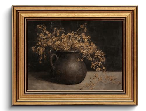 Vintage Gold Framed Wall Art Floral Canvas Art Prints Farmhouse Botanical Pictures Moody Autumn Flower Paintings Rustic Wall Decor Small Framed Art for Bathroom Living Room 8x10in - color: Moody Floral, size: 8x10in Gold Framed