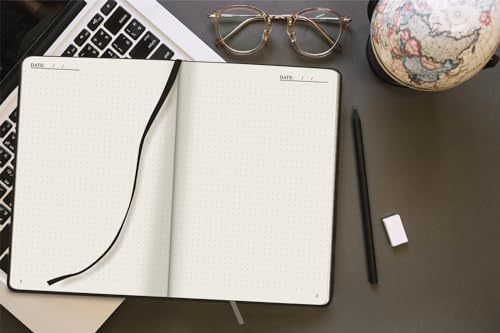 Plexon Dotted Journal Notebook, Notebook Journal 160 Pages, Dotted Notebook Medium 5.7 inches x 8 inches, 120 GSM Thick Paper, Black, Hardcover - color: Black, style: Dotted