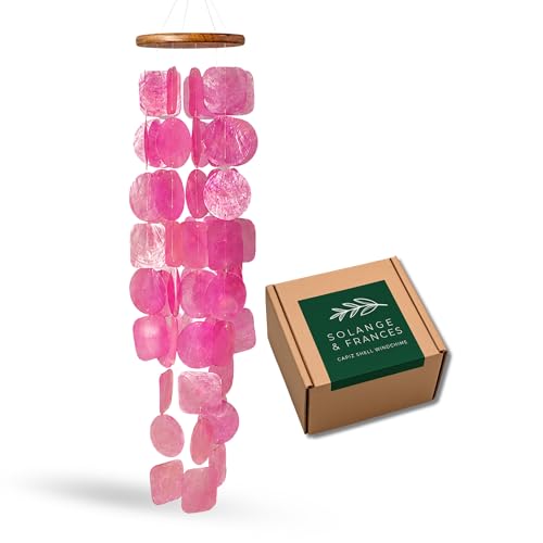 Solange & Frances Pink Capiz Shells Wind Chimes. Spring Decor Wind Chimes for Outside Garden Decor. Unique Birthday Gifts for Women, Gift for Men, and Gifts for Grandma - color: Pink