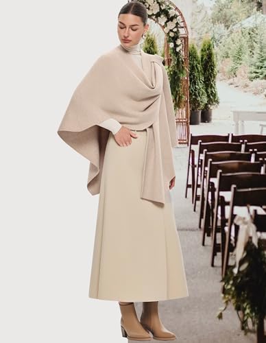 PULI Womens Large Cross Front Poncho Sweater Wrap Topper Knitted Elegant Shawls Cape for Fall Winter - color: Extra Warm Barley Twist