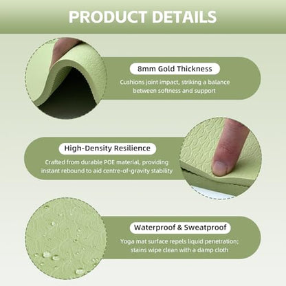 Large Yoga Mat Thick, 76"x32"x0.31"Wide POE Exercise Mat with Non-Slip Surface & Carry Strap, Anti-Tear Workout Mat for Yoga, Pilates, Fitness - color: Light Green