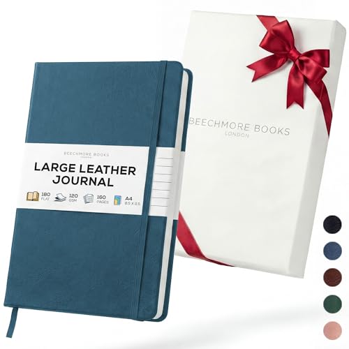 BEECHMORE BOOKS Lined Journal Notebook, 8.5 x 11.5 inch, A4 160 Lined Pages, Hardcover Leather Journals for Women, Men, Writing and Notebooks for Work - 120 GSM Thick Paper, Gifts Box Included (Ocean Blue) - color: Ocean Blue, size: A4 - 8.5" x 11.5" Larg