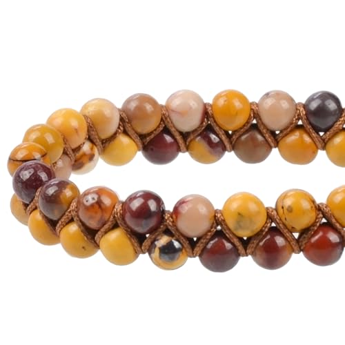 MASSIVE BEADS Double Layer Natural Chakra Healing Power Crystals Macrame Bracelet Yoga Stone Beads Gemstone Meditation Relax Anxiety Bangle for Unisex Women Men - color: Mookaite Jasper, size: 4mm