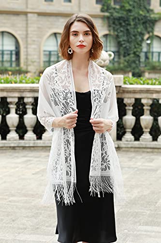 RIIQIICHY Shawls and Wraps for Evening Dresses Scarfs for Women Pashmina Wedding Formal Shawl - color: White-1