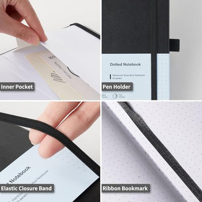 Heture Hardcover Dotted Notebooks, A5 Dotted Journal Notebook for Writing 160 Pages, 8.2 x 5.5 inch, Classic Dotted Notebooks for College/Work/Travel(Dotted-3 Pack, Black) - color: Black, style: Dotted-3 Pack