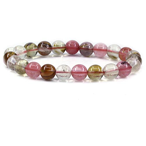 Keleny Gem Semi Precious Gemstones 8mm Natural Quartzite Stone Round Beads Crystal Stretch Bracelet 7 Inch Unisex - color: Synthetic Volcano Cherry Quartzite