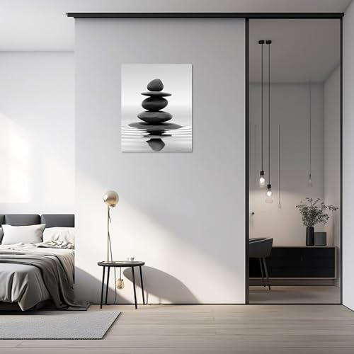 LZIMU Black and White Zen Wall Art Stones in Water Pictures Print on Canvas for Bathroom Yoga Meditation Spa Room Living Room Bedroom Wall Decorations Framed (Zen-1, 12"x18" (30x45cm)) - size: 12.00" x 18.00"