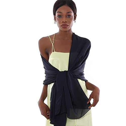 Womens Scarf Pashmina Shawls and Wraps for Evening Dresses Like Chiffon Silk Scarf for Bridal Wedding - color: Navy