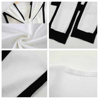 Sweater Shawl Wraps for Women Fashion Knitted Shoulder Shawls Ponchos Travel Casual Sweaters Scarf Cape Wraps - color: 01 White/Black Edge
