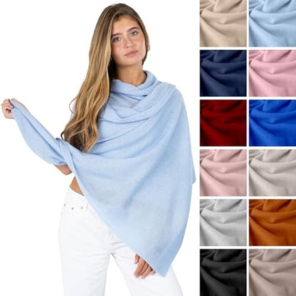 Velanio Cashmere Luxury Knitted Wrap Travel Shawl Scarf, Pashmina Stole, All-Season Scarf for Women Cashmere Wool Blend - color: Aquarium Blue