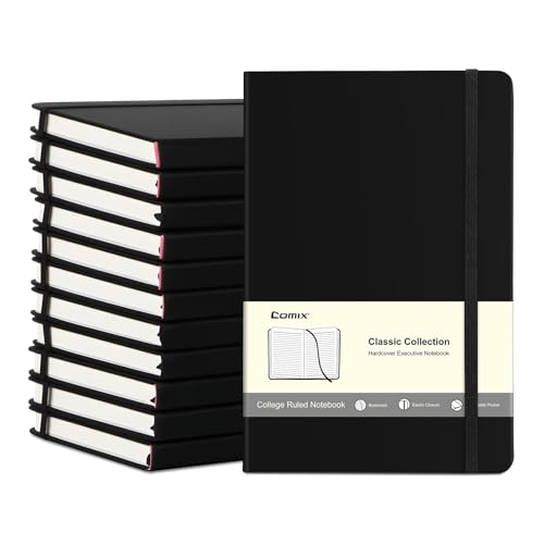 Comix 12 Pack Lined Journal Notebooks for Work, 240 Pages, Medium 5.5" x 8.3", Hardcover Journaling Notebook for Women & Men, Fits for School Home Church - color: Black, size: 12 Pack