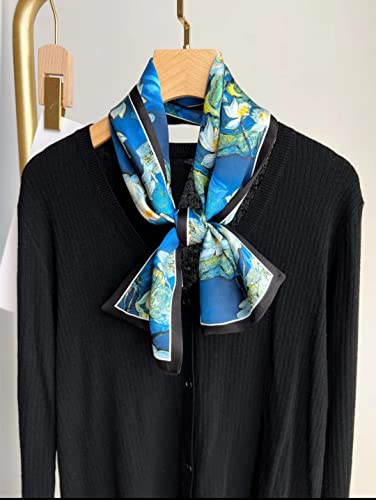 100% Silk Scarf for Women 59”*6.3” Long Shawls for Headscarf and Neck- Oblong Hair Wraps with Gift Packed - color: Water Lilies