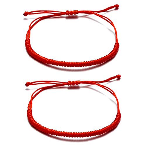 kelistom Handmade Buddhist String Bracelets for Women Men Tibetan Adjustable Woven Rope Bracelet for Protection and Luck, Red and Black, 2or 6 pcs/set - color: red-2